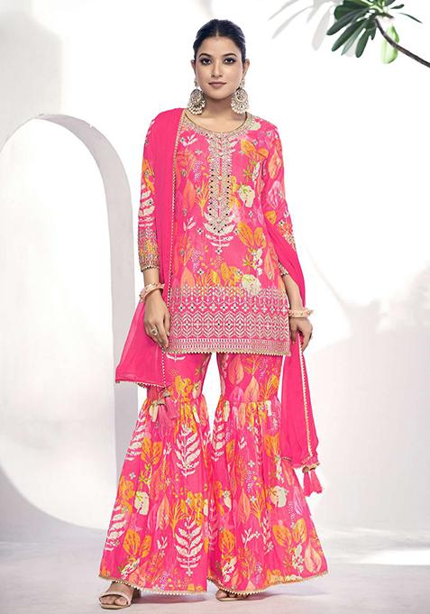 Pink Embroidered Chinnon Salwar Kameez