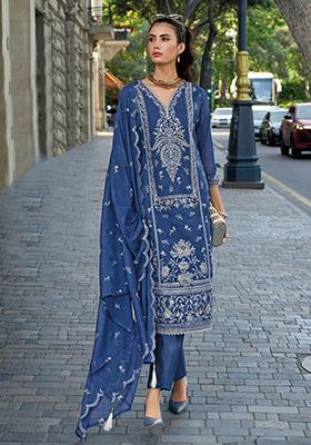 Blue Embroidered Organza Salwar Kameez