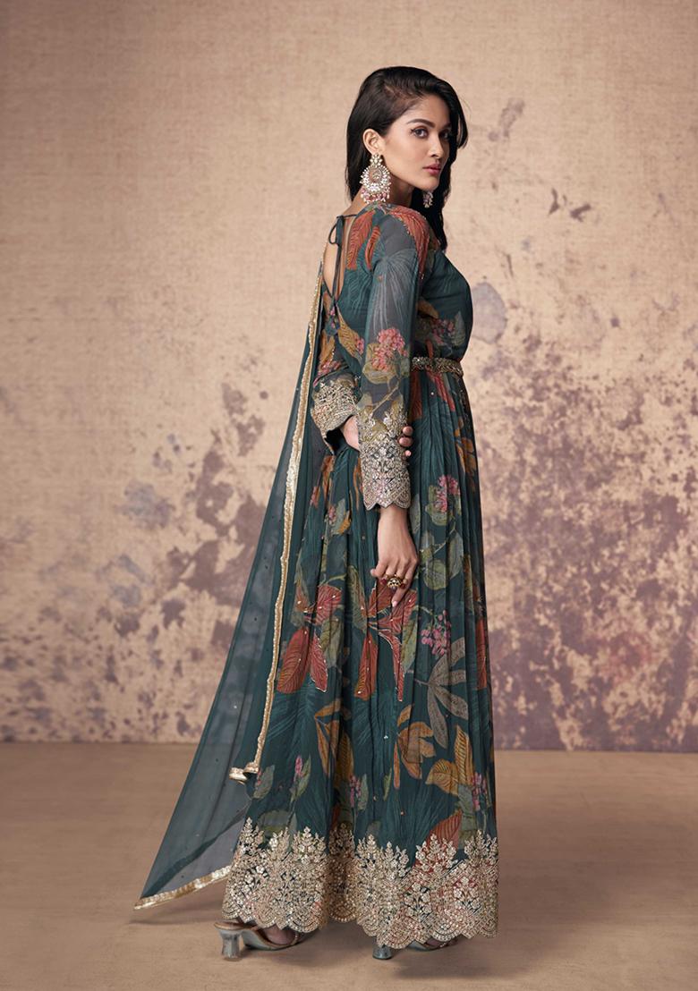 Grey Embroidered Georgette Salwar Kameez