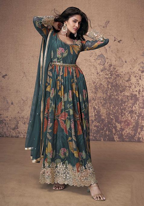 Grey Embroidered Georgette Salwar Kameez