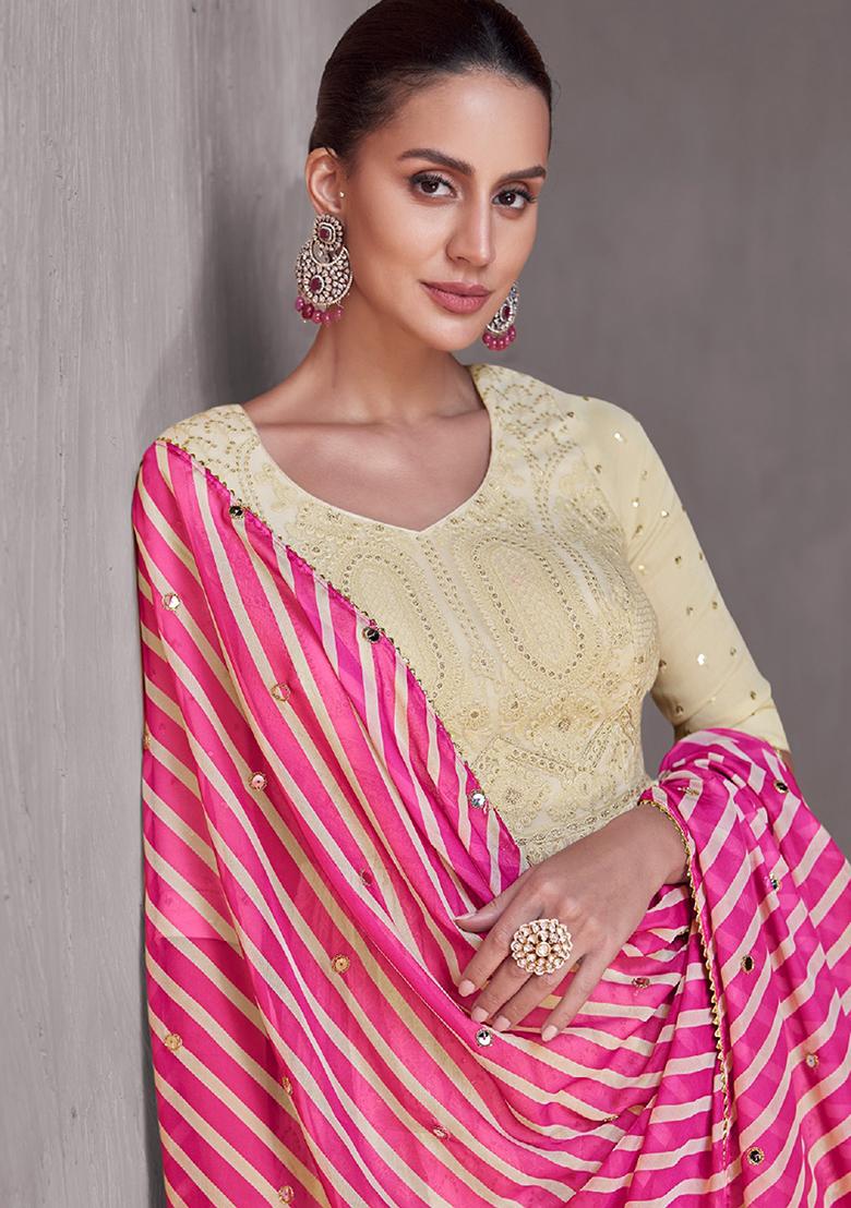 Off White Embroidered Georgette Salwar Kameez