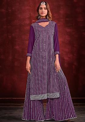 Purple Embroidered Georgette Salwar Kameez