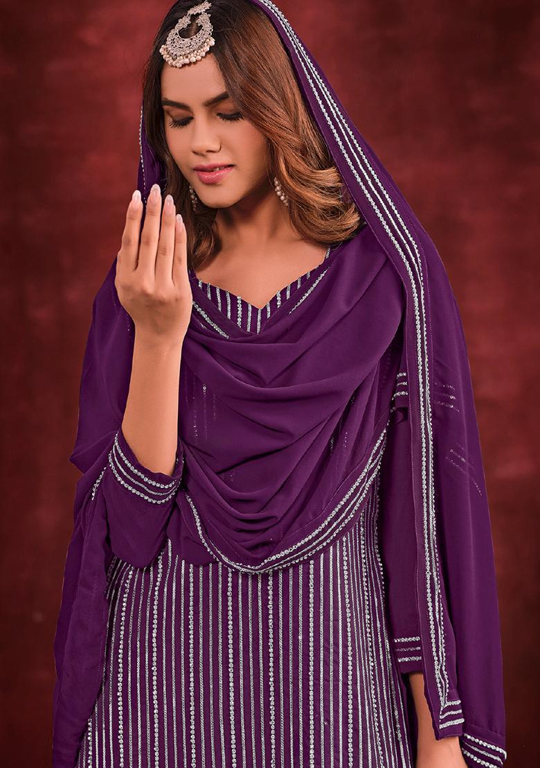 Purple Embroidered Georgette Salwar Kameez