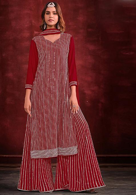 Red Embroidered Georgette Salwar Kameez