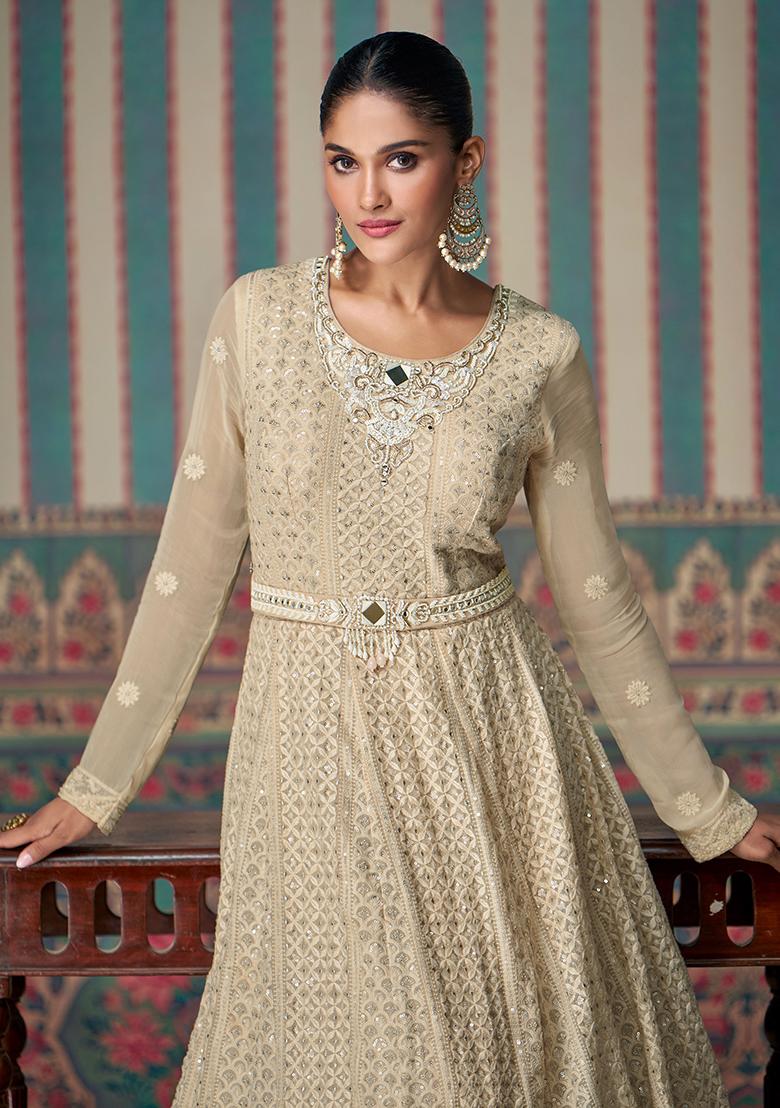 Beige Embroidered Georgette Salwar Kameez