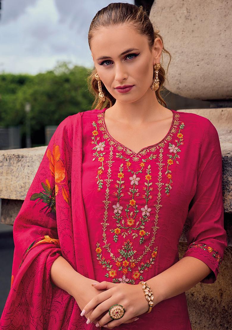 Pink Embroidered Jacquard Salwar Kameez