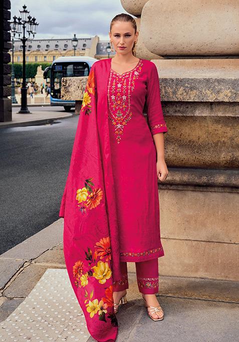 Pink Embroidered Jacquard Salwar Kameez