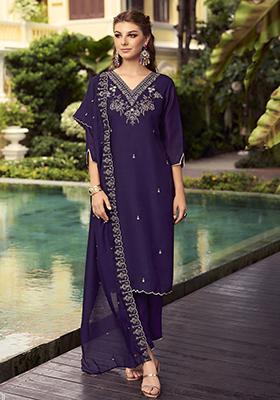 Purple Embroidered Vichitra Salwar Kameez