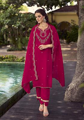 Pink Embroidered Vichitra Salwar Kameez