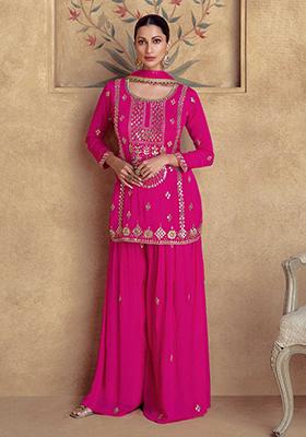Pink Embroidered Chinnon Salwar Kameez