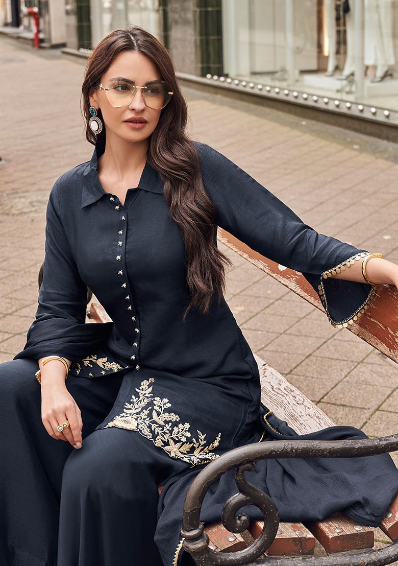 Blue Embroidered Silk Salwar Kameez