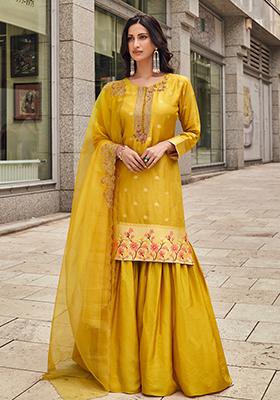 Mustard Embroidered Jacquard Salwar Kameez