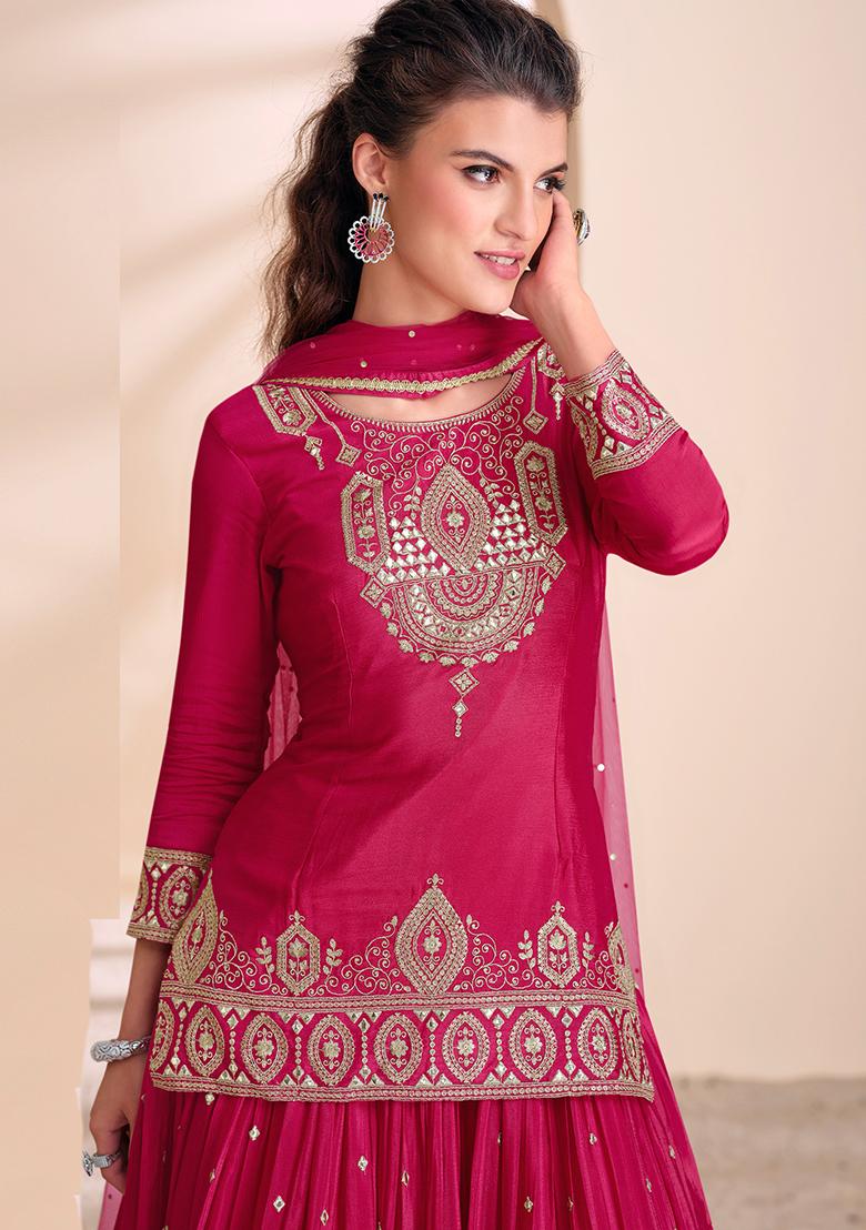 Pink Embroidered Chinnon Salwar Kameez
