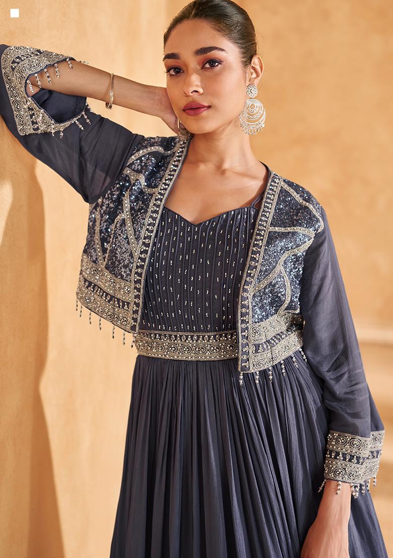 Blue Embroidered Chinnon Salwar Kameez