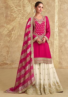 Pink Embroidered Chinnon Salwar Kameez