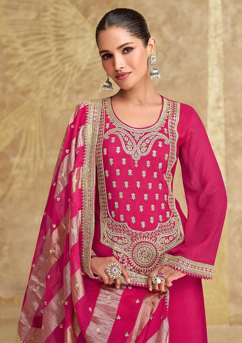 Pink Embroidered Chinnon Salwar Kameez