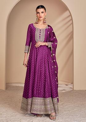 Purple Embroidered Jacquard Salwar Kameez