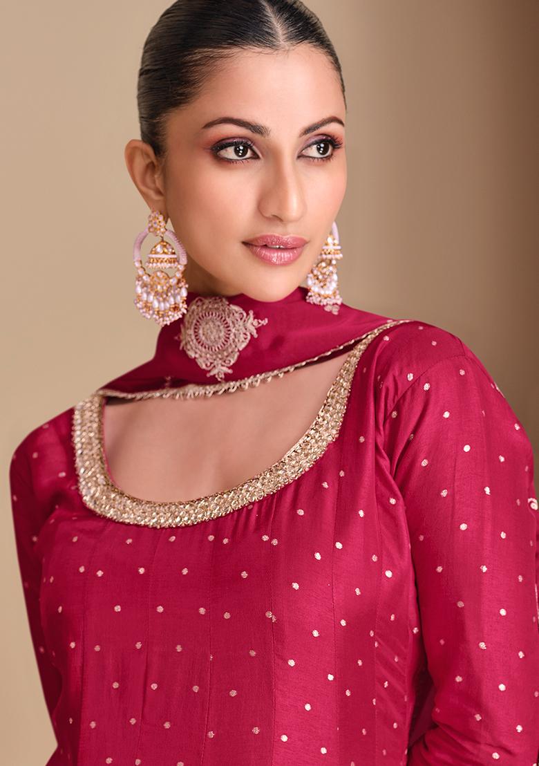 Pink Embroidered Jacquard Salwar Kameez