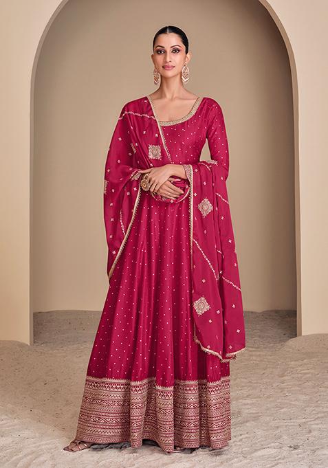 Pink Embroidered Jacquard Salwar Kameez