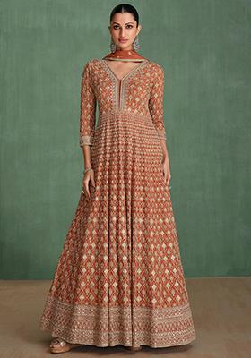 Brown Embroidered Georgette Salwar Kameez