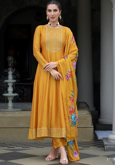 Mustard Embroidered Silk Salwar Kameez