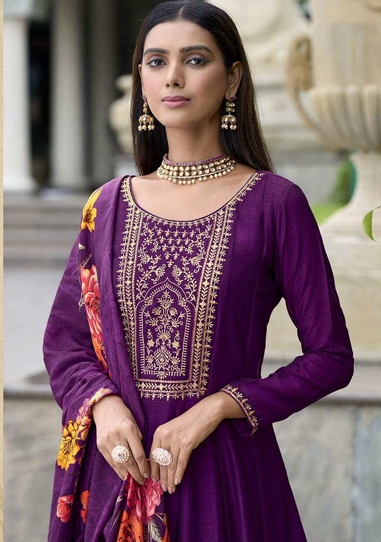 Purple Embroidered Silk Salwar Kameez