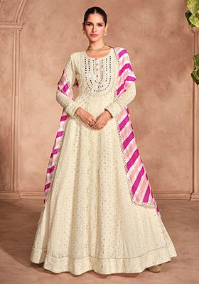 Beige Embroidered Georgette Salwar Kameez