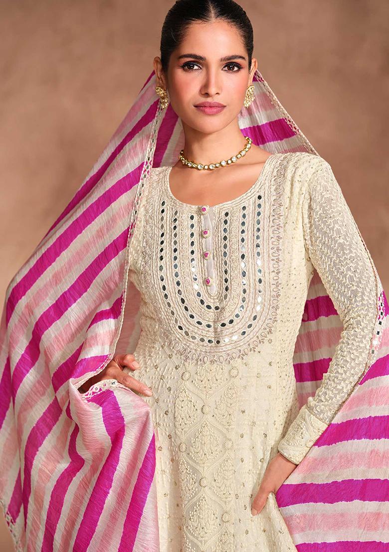 Beige Embroidered Georgette Salwar Kameez