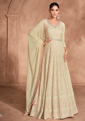 Beige Embroidered Georgette Salwar Kameez