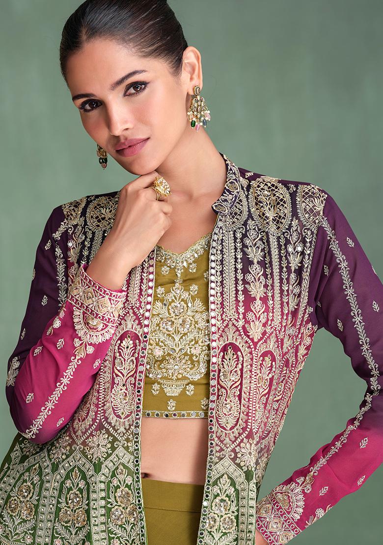 Olive Green Embroidered Georgette Salwar Kameez