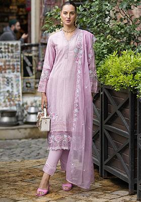 Lilac Embroidered Cotton Salwar Kameez
