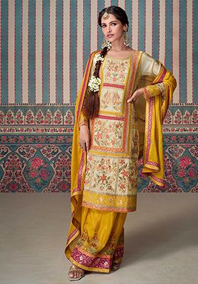 Beige Embroidered Silk Salwar Kameez
