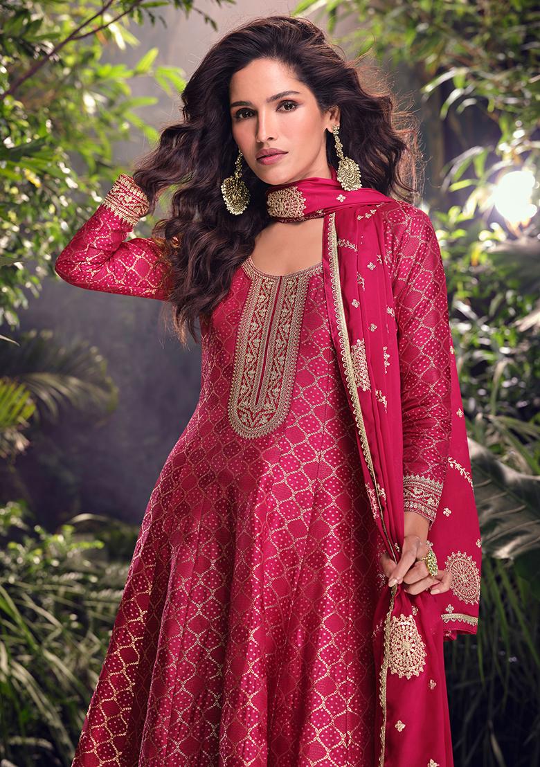 Pink Embroidered Jacquard Salwar Kameez