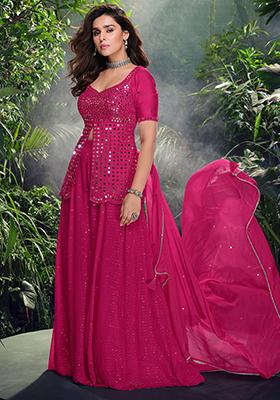 Pink Embroidered Chinnon Salwar Kameez
