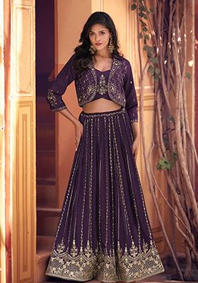 Purple Embroidered Chinnon Salwar Kameez