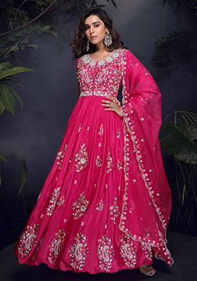 Pink Embroidered Chinon Anarkali Set