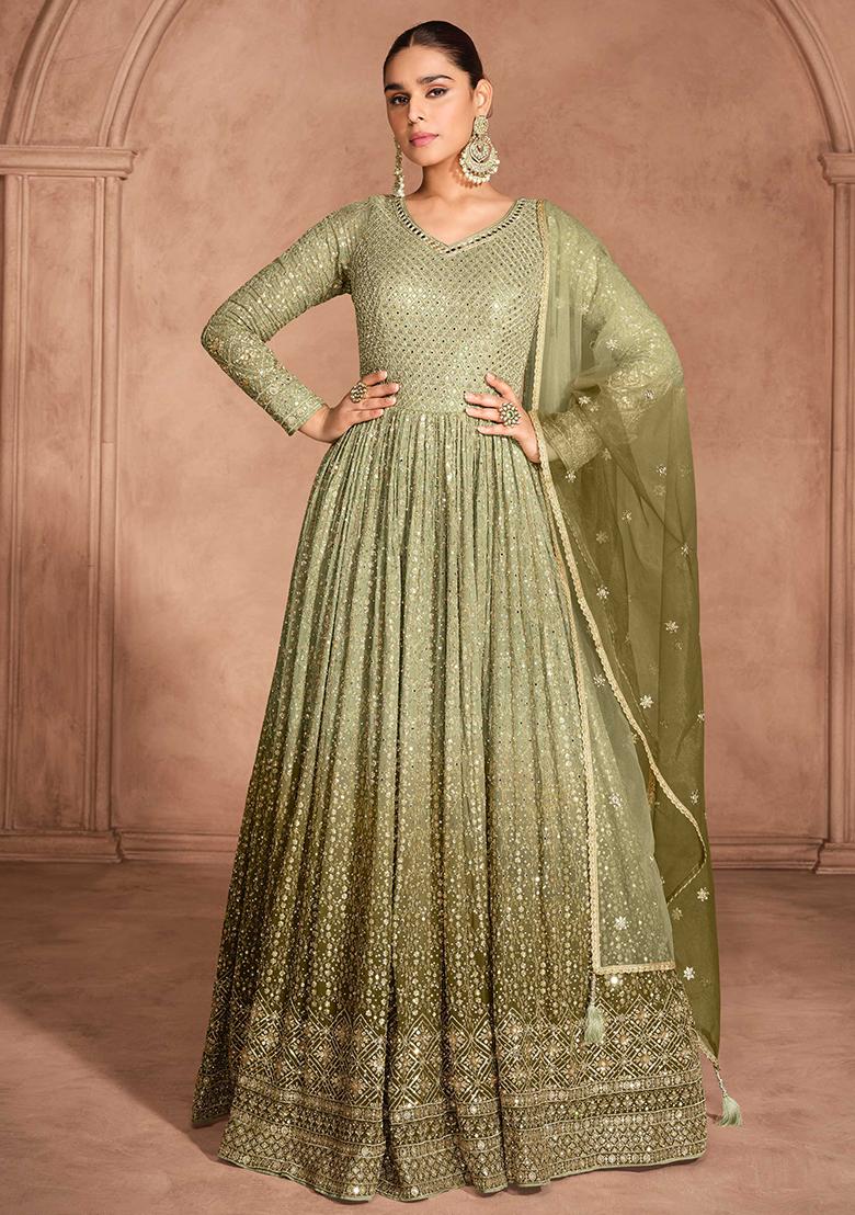 Olive Green Embroidered Georgette Salwar Kameez