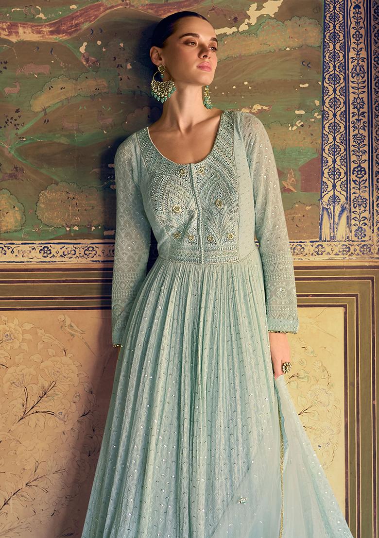 Blue Embroidered Georgette Salwar Kameez