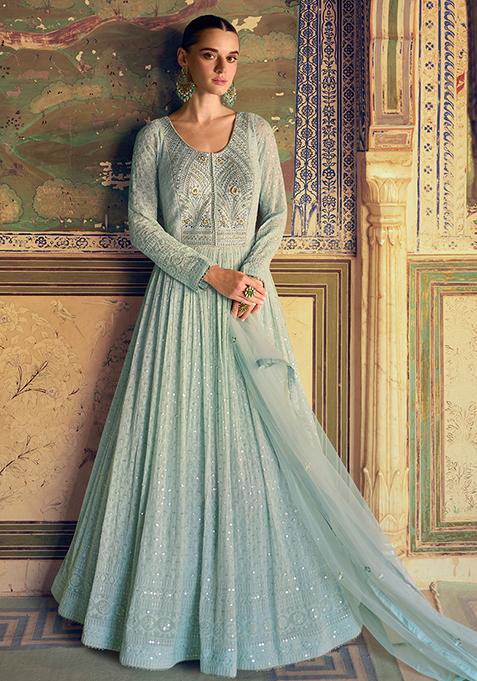 Blue Embroidered Georgette Salwar Kameez