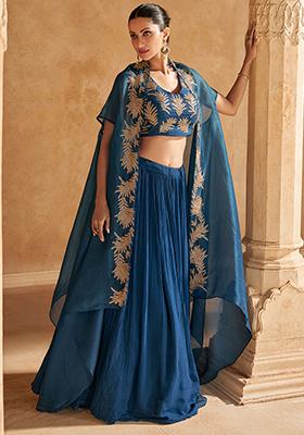 Blue Embroidered Chinnon Salwar Kameez