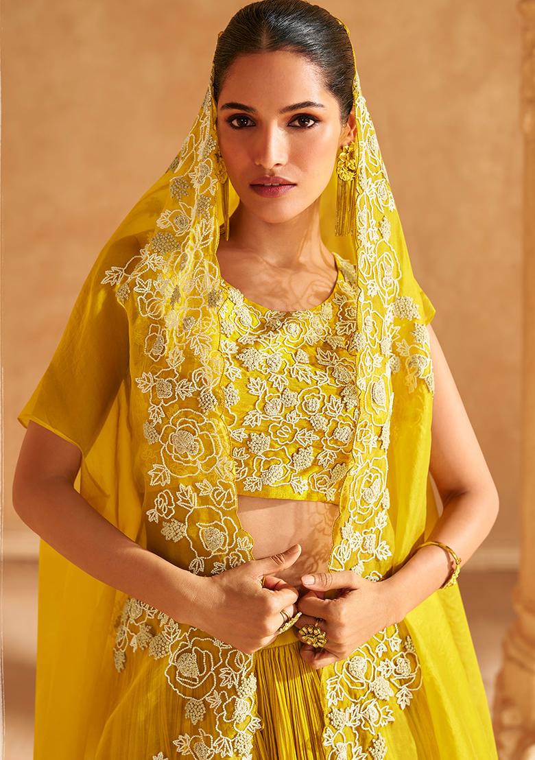 Yellow Embroidered Chinnon Salwar Kameez