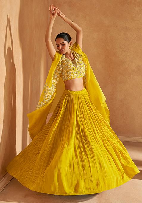 Yellow Embroidered Chinnon Salwar Kameez