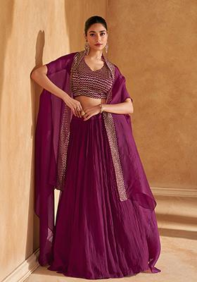 Purple Embroidered Chinnon Salwar Kameez