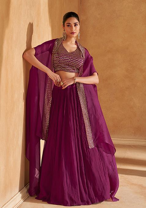 Purple Embroidered Chinnon Salwar Kameez