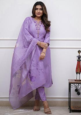 Lavender Embroidered Rayon Kurta Set
