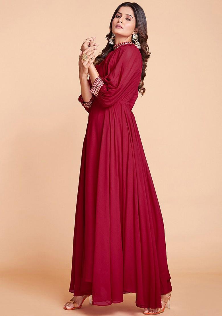 Red Solid Poly Blend Kurta