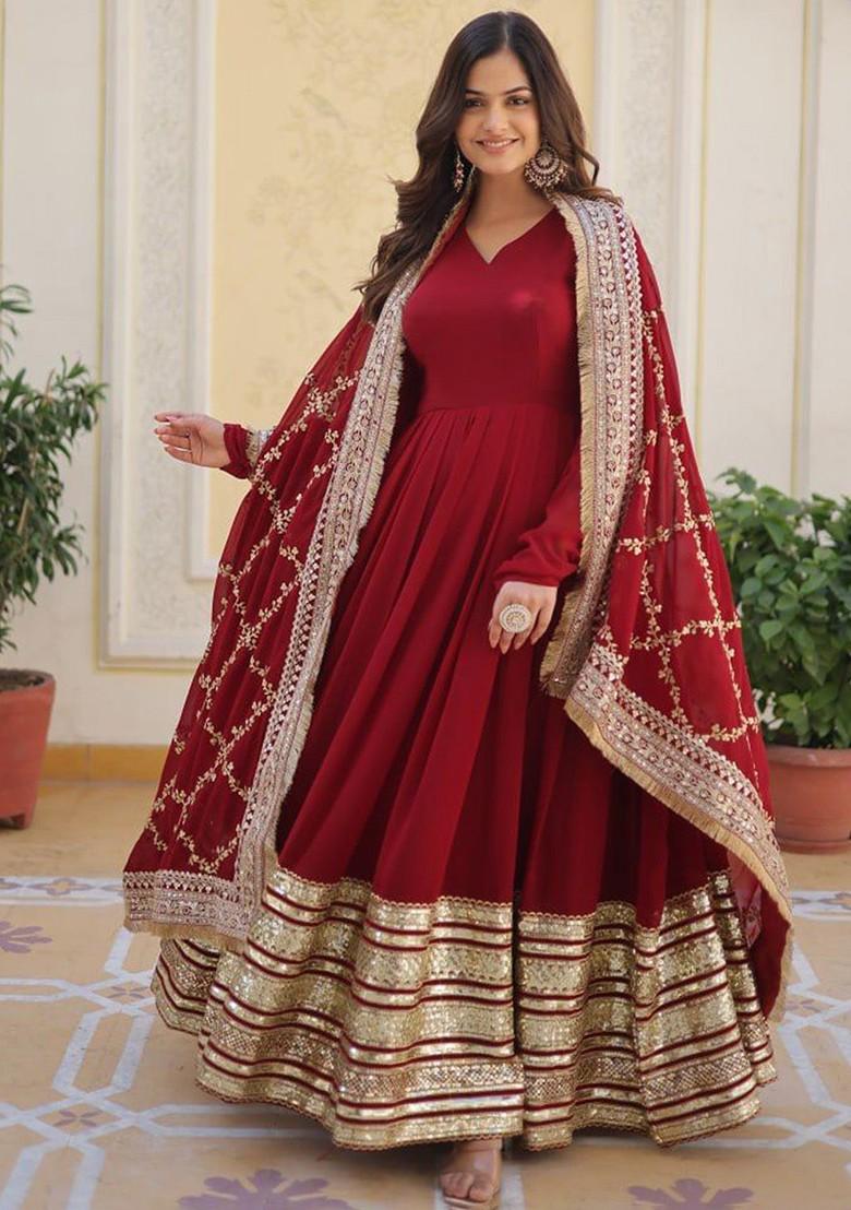 Red Gota Patti Poly Blend Kurta