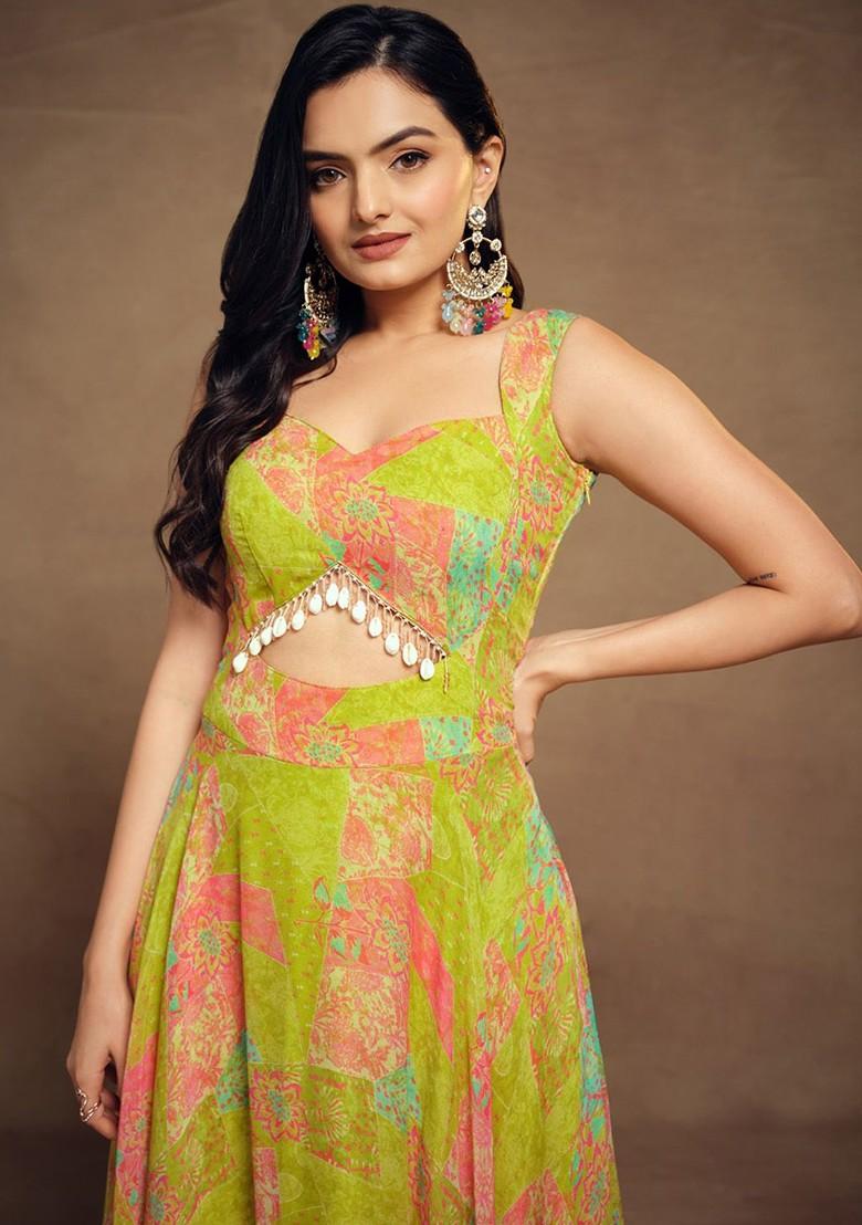 Green Printed Poly Blend Kurta