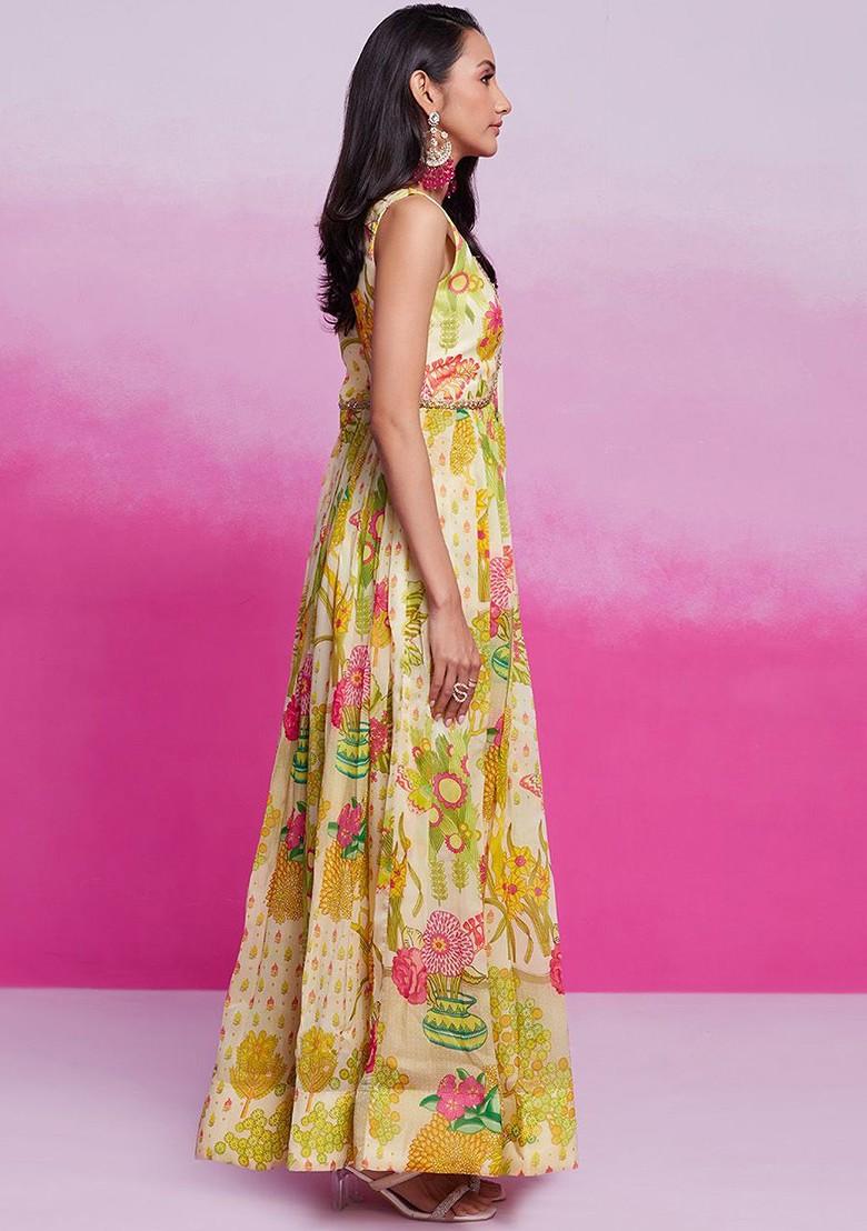 Green Printed Poly Blend Kurta