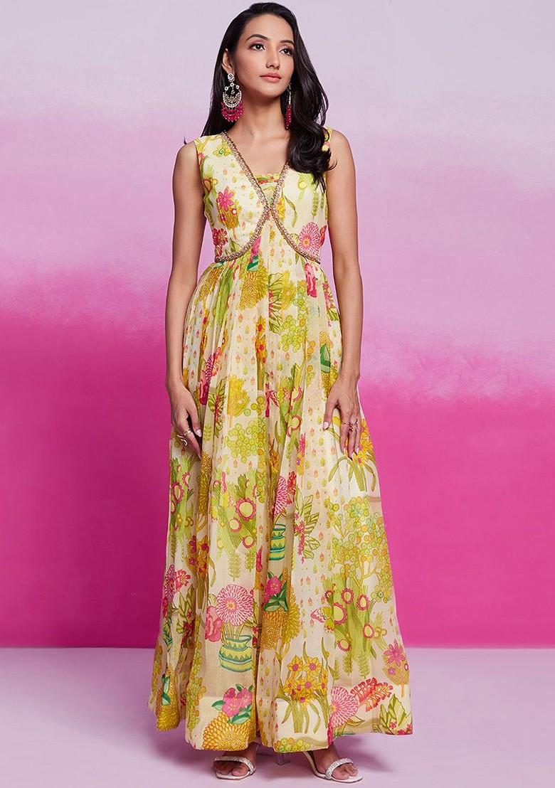 Green Printed Poly Blend Kurta